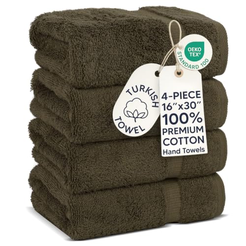 Chakir Turkish Linens 4 Piece Hand Towels, 100% Cotton Turkish Towels for Bathroom, Luxury Soft Absorbent Hand Towel Set, 16 x 30 Inches, Cocoa - color: Cocoa