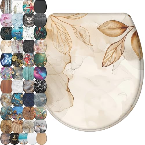 Sanilo Wooden Toilet Seat with Quick Release & Soft Close [ROUND] - Decorative & Slow Close Molded Wood Seat - With One Click for Easy Installation & Cleaning - With Adjustable Fit (Faylora) - color: Faylora