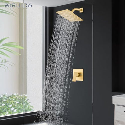 Airuida Shower Faucet Set,8 Inch Shower Valve Kit,Brushed Gold | Male Threads,Rough-in Valve Shower Trim Kit,Single Handle Control Shower Set - color: Brushed Gold, size: 8 Inch