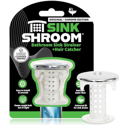 SinkShroom Revolutionary Bathroom Sink Drain Protector Hair Catcher, Strainer, Snare, Silicone , Brushed, Sinkshroom Chrome Edition, 1" -1.4" - color: Sinkshroom Chrome Edition