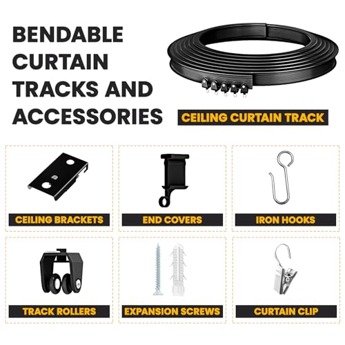 Flexible Ceiling Curtain Track Ceiling Mount, Curved Curtain Rod, Sliding Curtains Track, Room Divider, Shower Curtain Rod, Wall Divider, 16.4 FT/ 5 M, Black