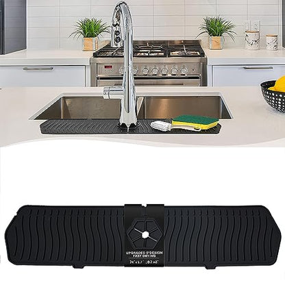 Kitchen Faucet Sink Splash Guard, 24" x 5.6'' Upgrade Silicone Faucet Water Catcher Mat, Sink Draining Pad Behind Faucet, Rubber Drying Mat for Countertop, Bathroom, Farmhouse, RV (Black) - color: Black, size: 24" x 5.6"