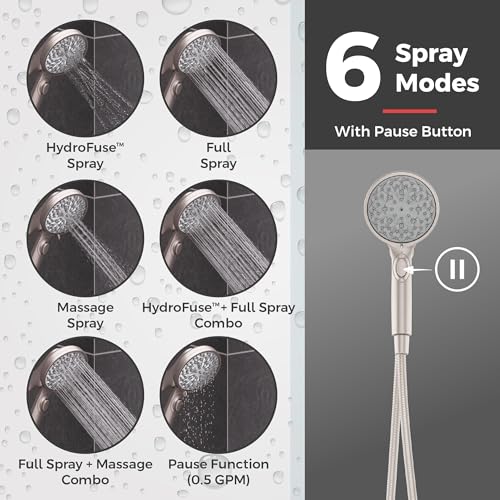 Pfister HydroFuse Handheld Shower Head with Magnetic Docking, 6-Function High Pressure Showerhead, 2.5 GPM Flow Rate, Spot Defense Brushed Nickel Finish 016HFM01GS - color: Spot Defense Brushed Nickel, size: 2.5 GPM