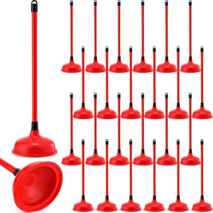 Reallnaive 24 Pack Toilet Plungers Bulk with 19.7 Inch Long Handle Force Suction Cup Rubber Plunger for Bathroom to Fix Clogged Toilets Drains (Red) - color: Red