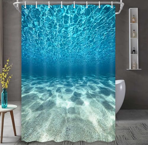 MERCHR Blue Ocean Beach Shower Curtain, Nature Underwater Sea World Scene Bathroom Curtains Waterproof Fabric, 48X72 Inches - color: Blue, size: 48"W x 72"L (Pack of 1)