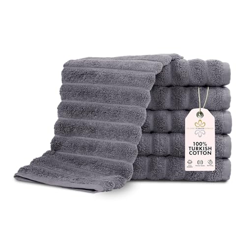 Classic Turkish Towels CTT Luxurious 100% Turkish Cotton Washcloths 6 Pack, Highly Absorbent & Quick Dry, Face Towels Wash Cloths for Hotel, Spa & Gym | 13"x13" (Grey) - color: Grey, size: 6-Piece Washcloth Set