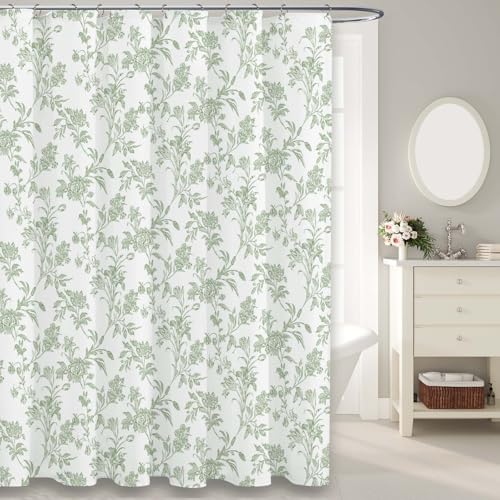 WOUVMA Sage Green Shower Curtain Floral Cotton Cottagecore Shower Curtain for Bathroom 72" W x 84" L - color: Cotton Green, size: Extra Long 84"L x 72"W