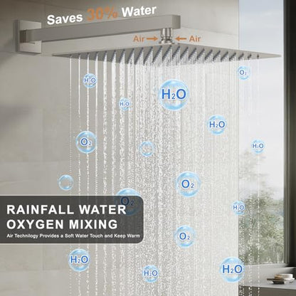 Rain Shower System 12" & 6" Dual Shower Heads, Wall Mount Shower Faucet Set | Ideal for bathroom remodels and upgrades with 12" rain shower, 6" angled shower, handheld spray and complete valve kit. - color: Brushed Nickel, size: Wall Mounted - 12"+6" Show