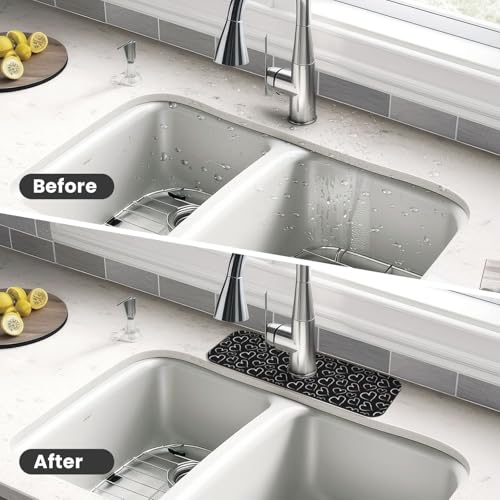 Love Heart Hearts Black And White Kitchen Sink Splash Guard Faucet Mat Super Absorbent Fast Drying Mat Sink Gadgets-Fast Drying Pad Sink Mat For Kitchen Bathroom (15" X 5.5" ) - color: Love Heart