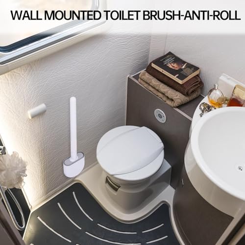 RV Silicone Toilet Brush with Holder, Drill-Free Wall Mounted Toilet Bowl Cleaner, Anti-Drip Anti-Roll Compact Brush for RV Camper & Small Bathroom (Orange) - color: Orange