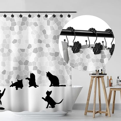 Sunlit Fashion Design Cute Paw Print Polished Double Shower Curtain Hooks for Dog Cat and Bear, Rust Proof Oil Metal Shower Curtain Rings, Black-12 Pack - color: Black With Double Hooks