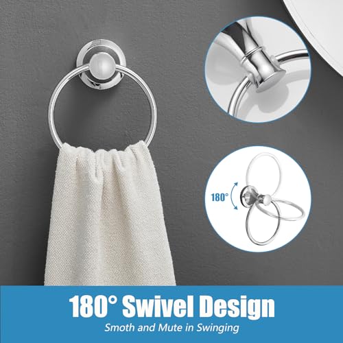 RUMOSE Pivoting Toilet Paper Holder and Hand Towel Ring, Polished Chrome | Wall Mount, Bathroom Hardware Accessories 2 PCS Set, Toilet Tissue Roll Holder & Towel Hanger, Rustproof, Stainless Steel - color: Polished Chrome