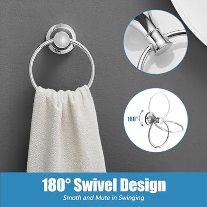RUMOSE Pivoting Toilet Paper Holder and Hand Towel Ring, Polished Chrome | Wall Mount, Bathroom Hardware Accessories 2 PCS Set, Toilet Tissue Roll Holder & Towel Hanger, Rustproof, Stainless Steel - color: Polished Chrome
