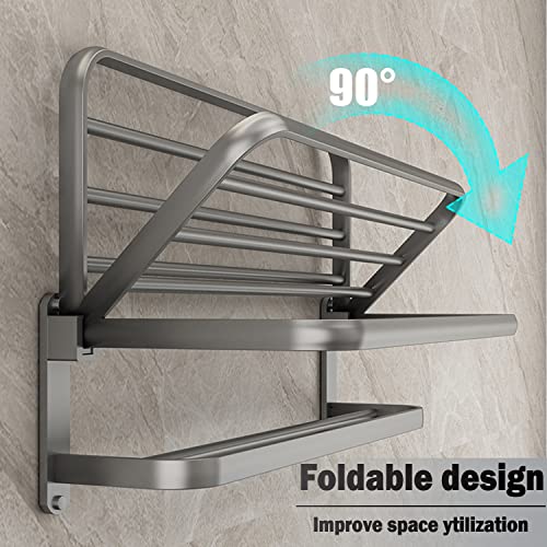 BOZWELL Bathroom Lavatory Towel Rack with Two Towel Bars,16-Inch（40cm） Towel Shelf with Towel Bar,Towel Holder 1011-GR-40 (Modern Gray Finish) - color: Modern Grey, size: 16 inch (40 cm)