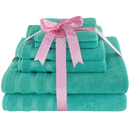 American Soft Linen 100% Carde Cotton 6 Piece Towel Set, 590 GSM Heavy Weight Soft Absorbent Turkish Towels for Bathroom, Turquoise - color: Turquoise