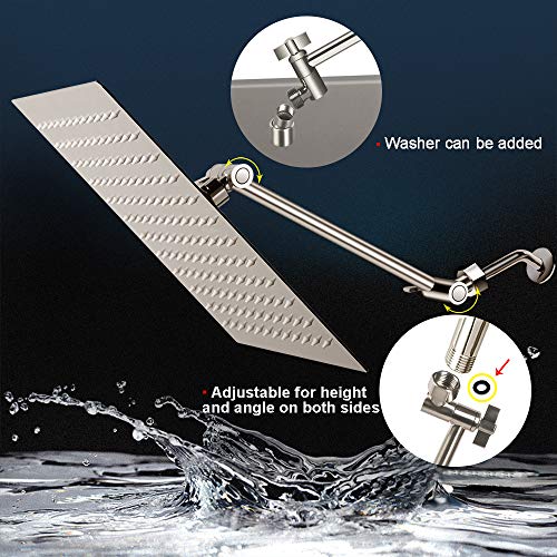 12 Inch High Pressure Showerhead with 11 Inch Arm Nickel | Large Stainless Steel High Pressure Shower Head,Ultra Thin Rainfall Bath Shower with Easy to Clean and Install - color: Brushed Nickel