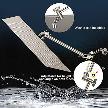 12 Inch High Pressure Showerhead with 11 Inch Arm Nickel | Large Stainless Steel High Pressure Shower Head,Ultra Thin Rainfall Bath Shower with Easy to Clean and Install - color: Brushed Nickel