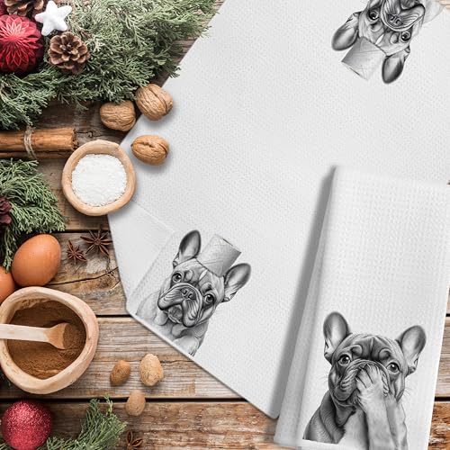 Funny French Bulldog Dog Gifts Bathroom Hand Towels Set of 2 - color: French Bulldog-s2