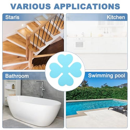PATIKIL 12 Pcs Non Slip Bathtub Stickers, Anti Slip Shower Stickers with Scraper Bathroom Shower Floor Decals Four Leaf Shape Cute Treads Tubs, Blue - color: Blue