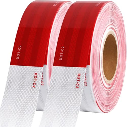 WAENLIR 2 inch x 200 Feet Dot Reflective Tape Outdoor Waterproof High Visibility Safety Tape, Red and White Adhesive Conspicuity Tape for Trailer, Cars, Trucks, Cinta reflectiva para camiones