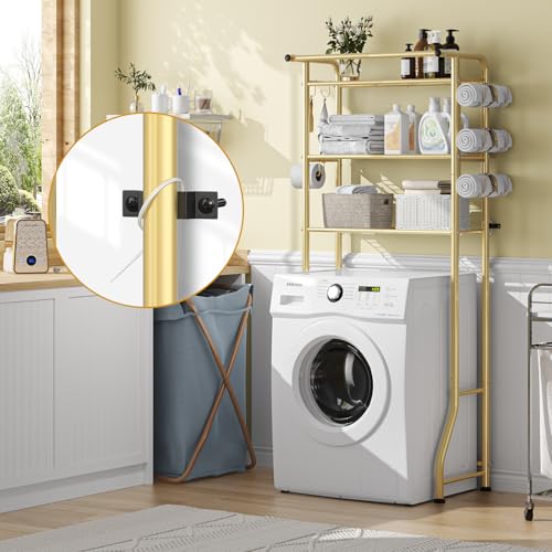 Simple Trending 3 Tier Over The Toilet Rack, Shelf Bathroom, Bathroom Stand Organizer Space Saver, Gold - color: Gold With Towel Rack