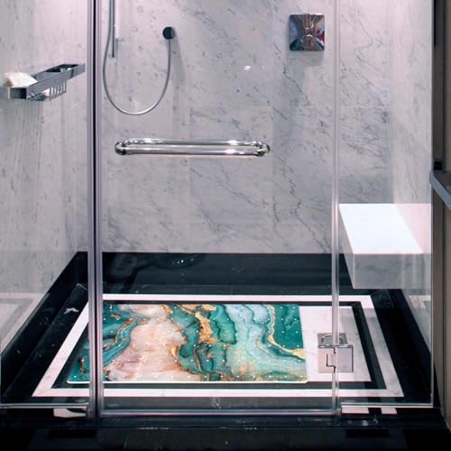 Shower Mat Non Slip 26.8 x 15.1 Inches, Pink Teal Marble Bathtub Mat Shower Stall Mats with Suction Cups and Drain Holes, Non Slip Bath Mat for Tub for Elderly & Kids - color: Multi 12