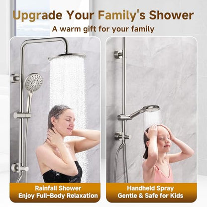 BRIGHT SHOWERS Rain Shower Heads System - 9 Inch Rainfall Shower Head and Handheld Shower Head with Height Adjustable Holder, Solid Brass Rail and 60" Long Stainless Steel Shower Hose, Brushed Nickel - color: Brushed Nickel, size: 2.5 Gallon Per Minute