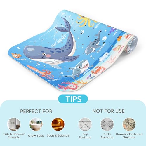 SHUCHING Baby Bath Mat for Tub Non Slip-40x16 Inch, Blue Ocean Animal | Bathtub Mat for Kids & Toddler Mold Free, Long Shower Mat for Inside Shower with Suction Cup, Machine Washable - color: Marine Animal