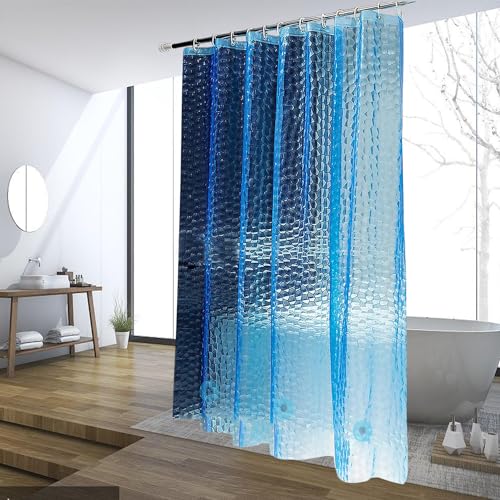 Blue Shower Curtain Liner, 100% Waterproof EVA 3D Shower Curtains with 3 Duty Heavy Bottom Magnets and 12 Rust Proof Grommets, 72x72 Weighted Shower Liner for Shower Stall, Bathtubs - color: Blue Cube