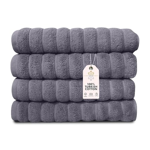 Classic Turkish Towels CTT Luxury Hand Towels for Bathroom Set of 4, 100% Turkish Cotton, Quick Dry & Comfy Towels for Hotel & Spa, Highly Absorbent | 20"x32" (Grey) - color: Grey, size: 4-Piece Hand Towel Set