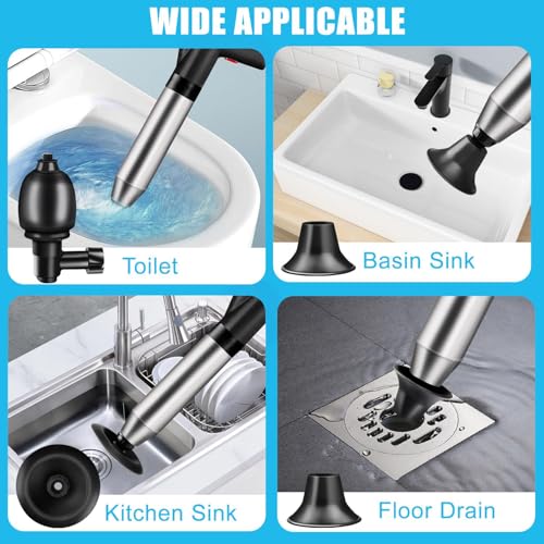 Fast Toilet Plunger High Pressure with Storage Bag, Heavy Duty Air Drain Blaster & Unclogger Tool, Clog Remover Kit & Toilet Snake Alternative for Bathroom, Toilets, Sinks, Tubs, Pipes (Black) - size: Toilet plunger-Black
