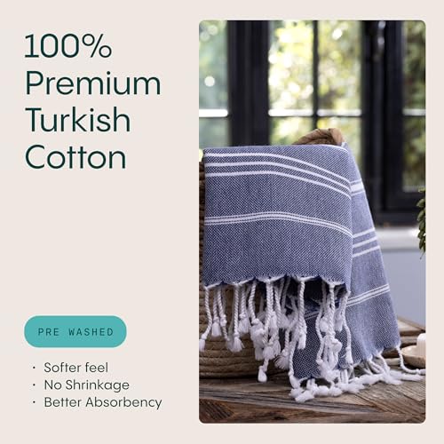 WETCAT Turkish Hand Towels with Hanging Loop, Set of 2 (20" x 30") 100% Turkish Cotton, Pre-Washed, Quick Drying, for Kitchen or Bathroom - Navy Blue - color: Navy Blue