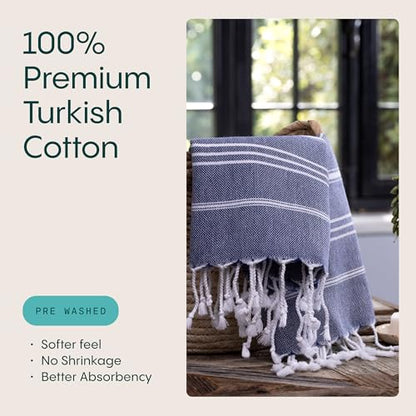 WETCAT Turkish Hand Towels with Hanging Loop, Set of 2 (20" x 30") 100% Turkish Cotton, Pre-Washed, Quick Drying, for Kitchen or Bathroom - Navy Blue - color: Navy Blue
