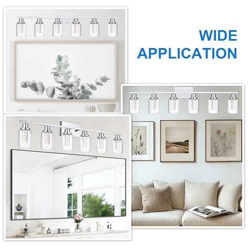 MELUCEE 6-Light LED Bathroom Vanity Light Chrome 5 Color Temperature | Dimmable Modern Vanity Lights Bathroom Light Bar Wall Sconce with Crystal Bubble Clear Glass Shade, Built-In LED Chips - color: Chrome, size: LED-6 Lights