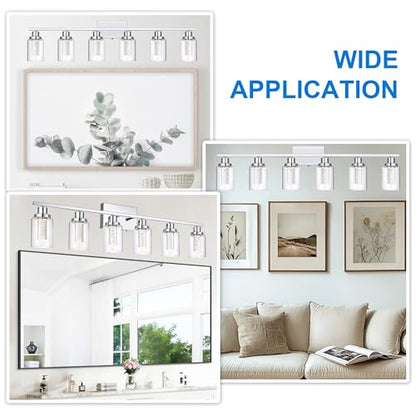 MELUCEE 6-Light LED Bathroom Vanity Light Chrome 5 Color Temperature | Dimmable Modern Vanity Lights Bathroom Light Bar Wall Sconce with Crystal Bubble Clear Glass Shade, Built-In LED Chips - color: Chrome, size: LED-6 Lights