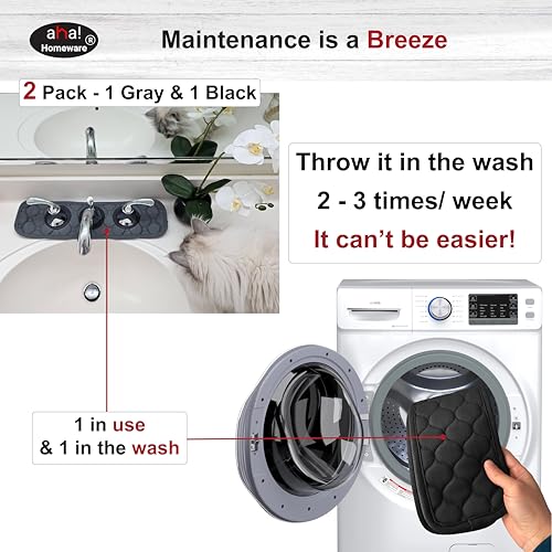 Bathroom Sink Splash Guard 3-Round-Hole : AHA HOMEWARE, Faucet Mat for Bathroom Sink 3 Holes (Black & Gray) - color: Black & Gray