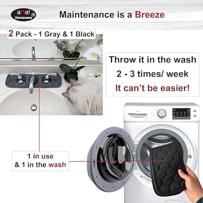 Bathroom Sink Splash Guard 3-Round-Hole : AHA HOMEWARE, Faucet Mat for Bathroom Sink 3 Holes (Black & Gray) - color: Black & Gray