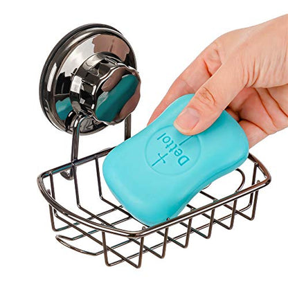 SANNO Suction Cup Soap Holder with Hooks, Soap Dish Saver Tray Bar Soap Sponge Holder for Shower Wall, Bathroom, Tub and Kitchen Sink Black Nickel - color: Black Nickel