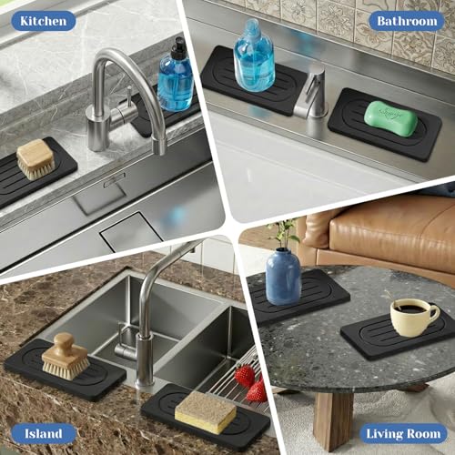 Water Absorbing Stone Trays for Bathroom Sink Kitchen Counter, Quick Dry Dish Soap Dispenser Sponge Holder for Hand Soaps Plants Toiletries, Stain Resistance Countertop Fast Drying Counter Trays - color: Dark Gray