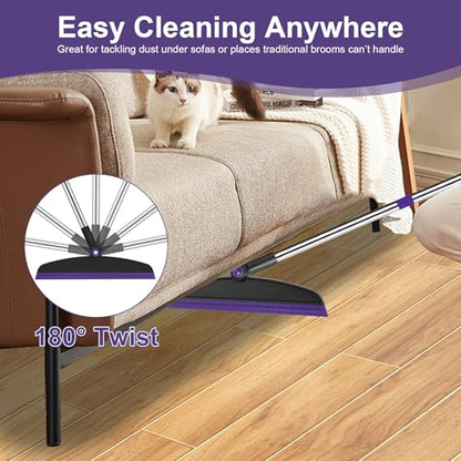 Broom and Dustpan Combo Set, 51" Long Handle Broom with Squeegee | Wet & Dry Cleaning for Pet Areas, Built-in Comb Dustpan, Foldable Space-Saving Storage, Multi-Surface Floor Cleaning - color: Purple