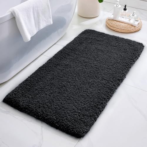 ILANGO Black Bathroom Rugs 70" × 24" Non Slip & Super Absorbent Thick Soft, Washable Bath Carpet Runner for Floor, Microfiber Plush Shaggy Bath Mats with Rubber for Bedroom Bathtub Shower Room - color: Black, size: 2' x 5'10" (24''x70'' Bathroom Rug)