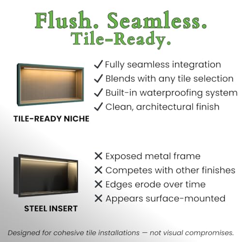 Shower Niche Insert Tile Ready with LED Light, 14x22 Inches – Recessed Wall Niche Insert for Shower Walls – Prefab Bathroom Shelf with Light Bar – Easy Tile Installation, Soft Warm Hue, Rectangle - size: 14x22