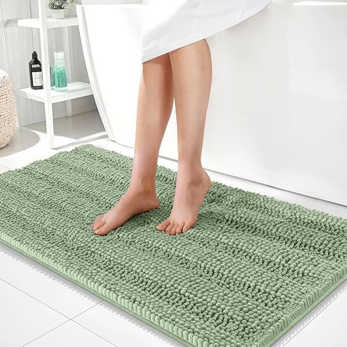 OLANLY Thick Bathroom Runner Rugs 44x24, Chenille Bath Rugs, Sage Green | Absorbent Striped, Rubber Backing, Machine Wash, Long Bath Mats for Bathroom Floor, Tub and Shower, Home Decor Accessories - color: Sage Green, size: 44" X 24"