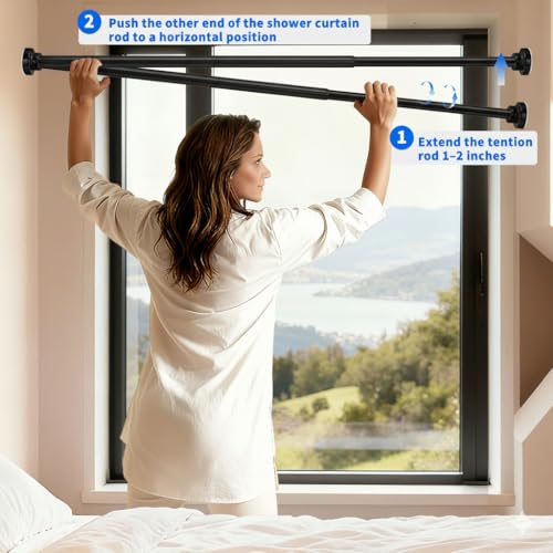 Black Shower Curtain Rod 45-82 Inch Integration Tension Curtain Rod, Load 44LBS No Splice 304 Stainless Steel Adjustable Spring Heavy Duty Tension Rods for Bathroom Windows No Drill Non Slip - color: Black, size: 45-82 Inch