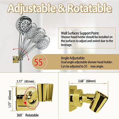 Shower Head Holder Handheld Shower Wand Holder Adjustable Shower Head Bracket Shower Wall Mount Holder, Polished Brass/Gold Finish, Drill Free Glue Installation - color: Polished Gold
