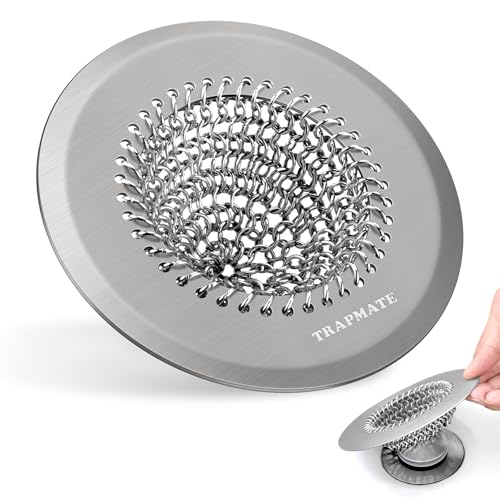 TRAPMATE Hair Catcher Shower Drain, Prevent Clogging Bathtub Drain Hair Catcher, Easy Clean 304 Stainless Steel Shower Drain Cover Protector for Bathroom Regular & Pop-up Drain (Light Gray) - color: Light Gray