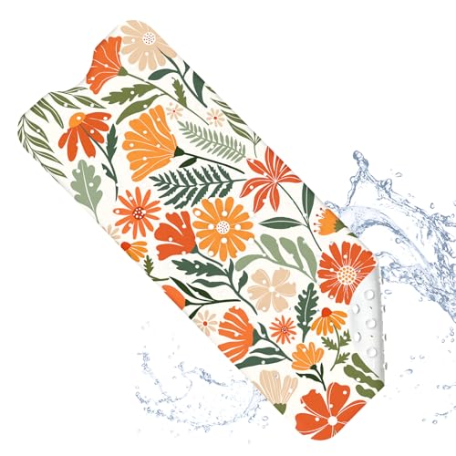 Bath Mat for Tub Non Slip, Aesthetic Bathtub Mats for Girls Non Slip Shower Mat Machine Washable 40"x16" Vintage Flora Tub Mats with Suction Cups and Drain Holes French Retro Style Bath Decor Women - color: Floral2