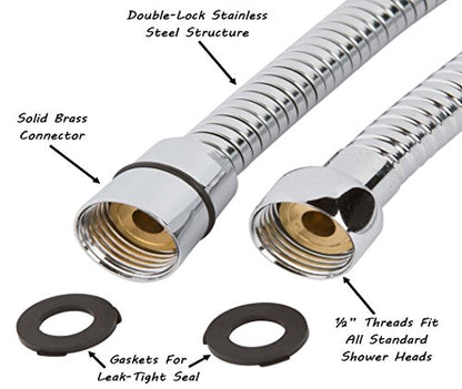 72 Inch Flexible Shower Hose - Polished Chrome | Extra Long, Stainless Steel, Anti-Kink, Universal Replacement Tube For Handheld Showerheads, Showers & Baths, Easy Install - color: Polished Chrome