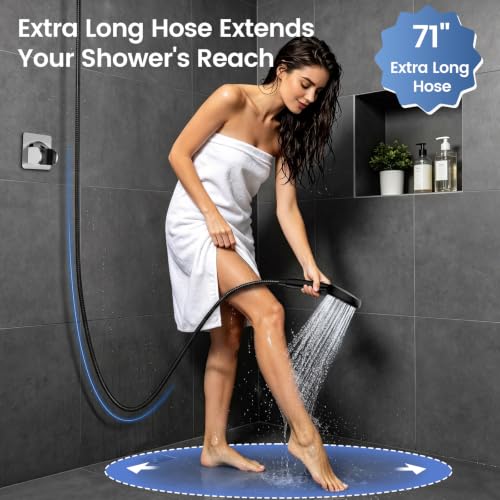 FEELSO Shower Head with Handheld Spray, 8" High Pressure Rain Showerhead | 7+8 Modes Dual Shower Head, Anti-Clog Nozzles, 71” Shower Hose Extra Long, Adjustable Holder, Shower Separately or Together - color: Matte Black