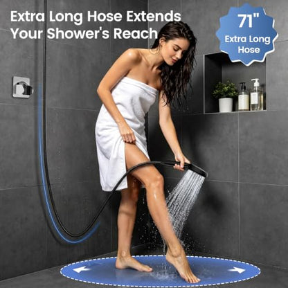 FEELSO Shower Head with Handheld Spray, 8" High Pressure Rain Showerhead | 7+8 Modes Dual Shower Head, Anti-Clog Nozzles, 71” Shower Hose Extra Long, Adjustable Holder, Shower Separately or Together - color: Matte Black